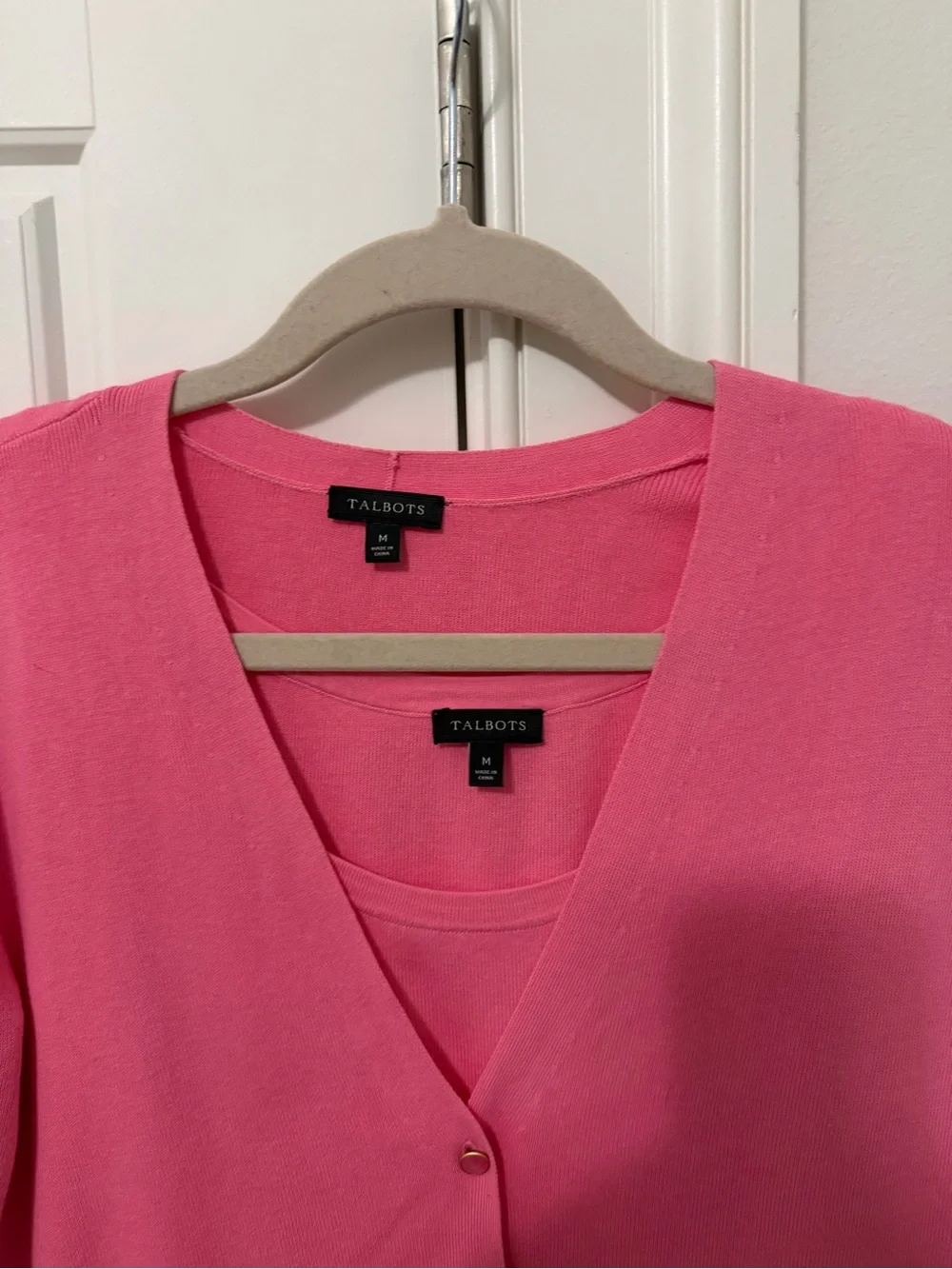 Talbots Hot Pink Short-Sleeve V-Neck Cardigan with Shell